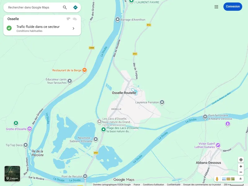 Carte Google de la commune d'Osselle-Routelle